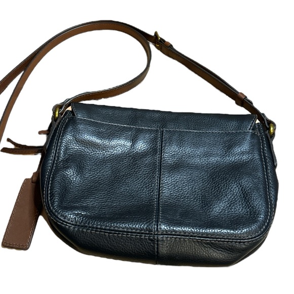 Fossil Cowhide Crossbody or Shoulder Black Pebble Stone with Brown Accents - Picture 4 of 13